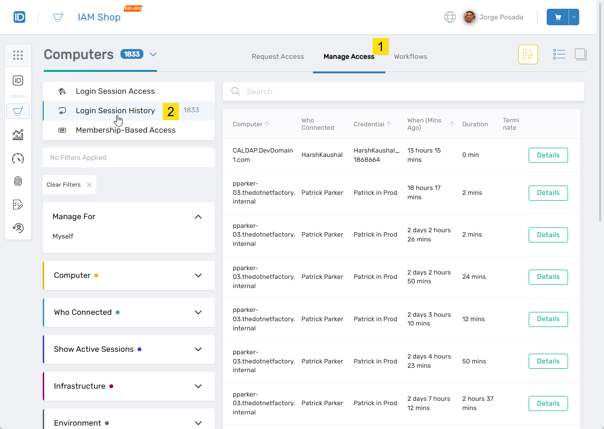 Login Session History Tab