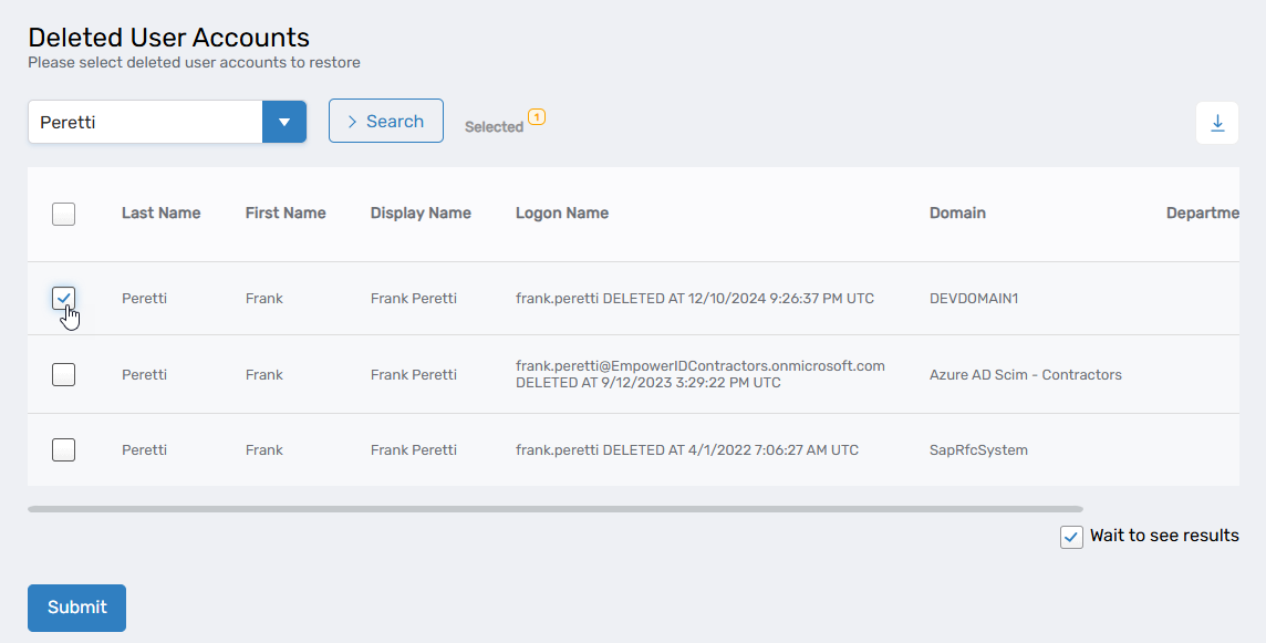 Select deleted account