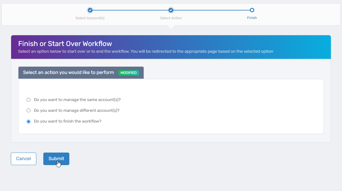Workflow completion options