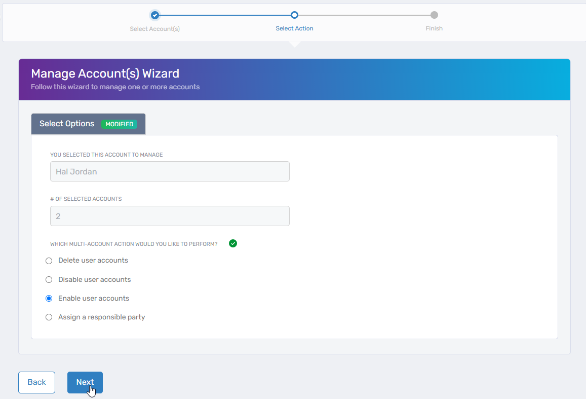Enable user accounts action