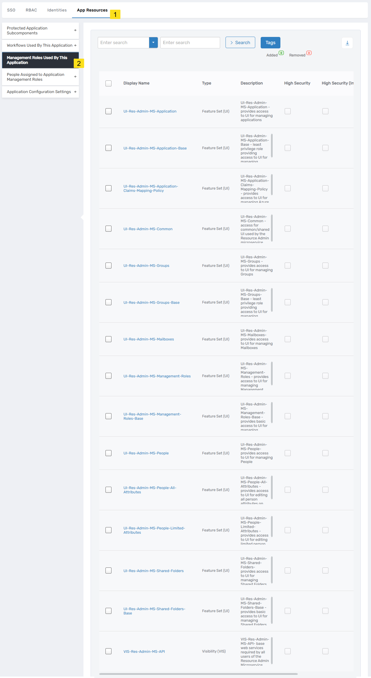 Management Roles Used By This Application