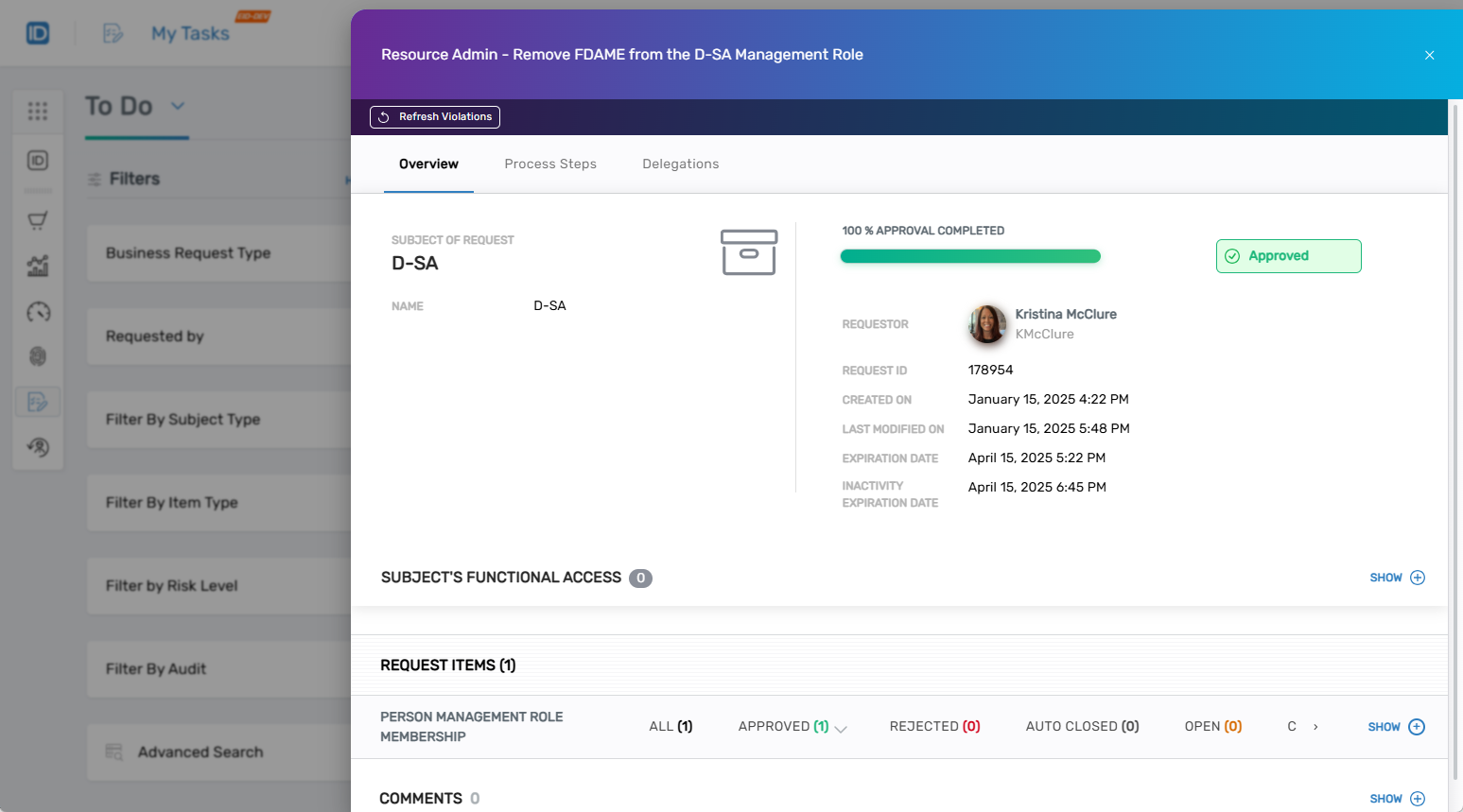 Request approved confirmation