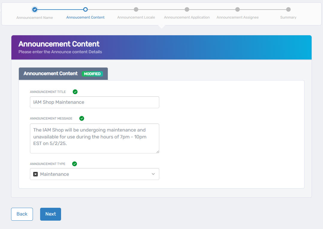 Announcement Content