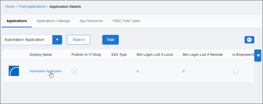 Application search results