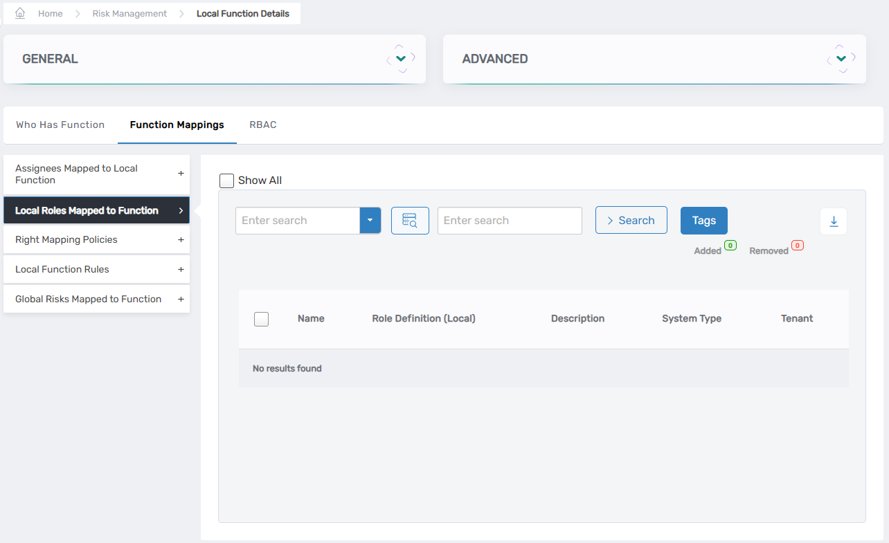Local Roles Mapped to Function accordion