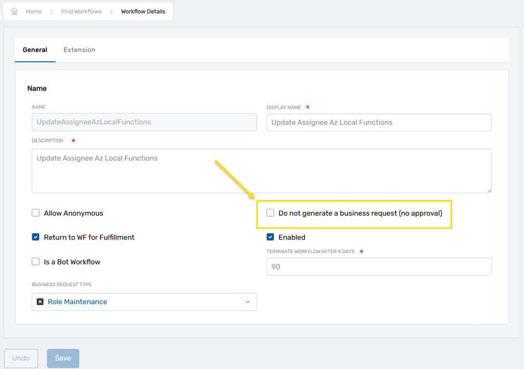 Do not generate a business request setting