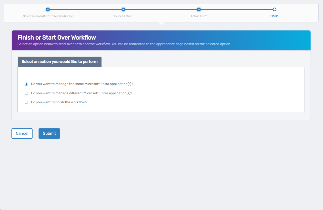 Finish or Start Over Workflow