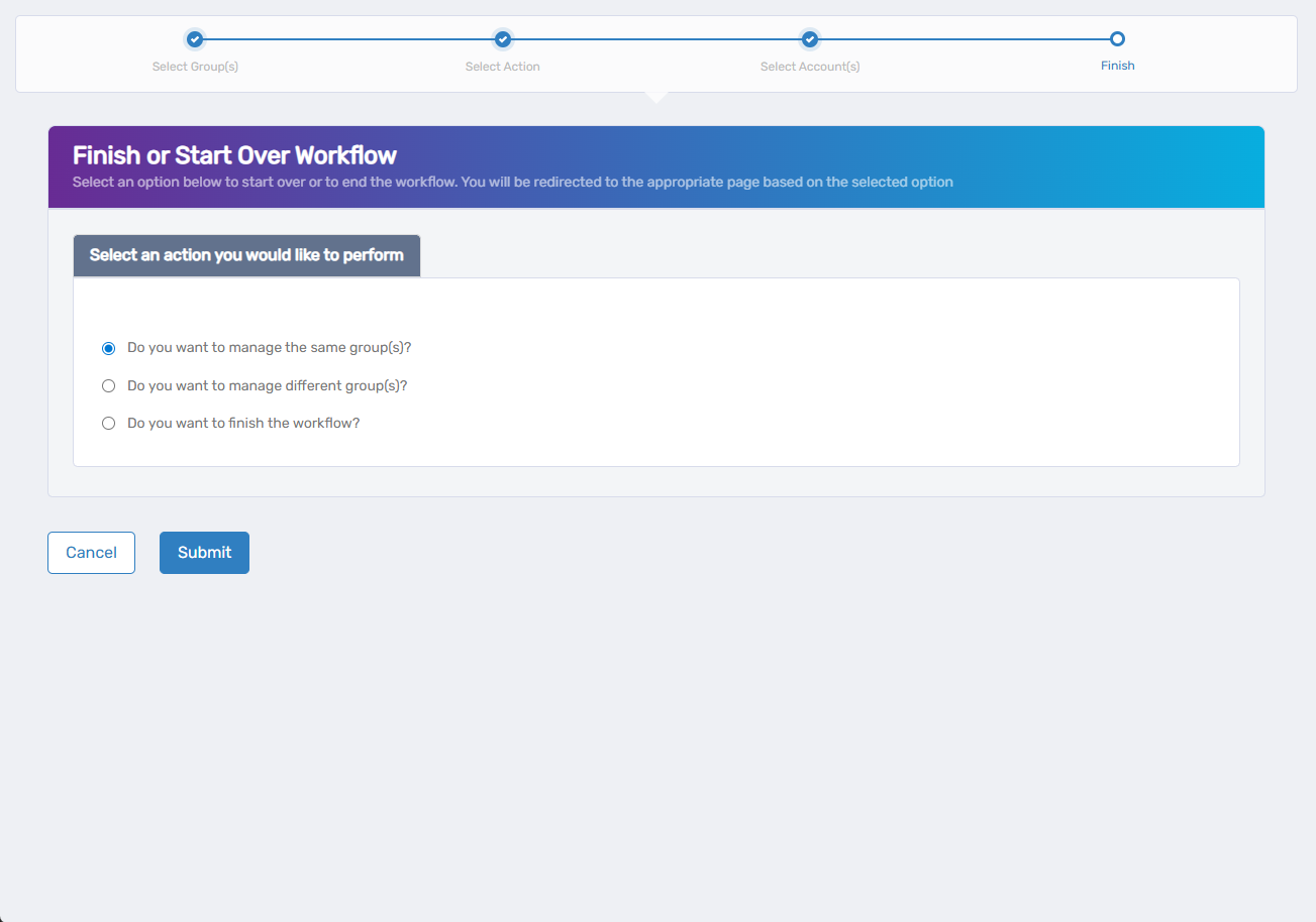 Finish Workflow Options