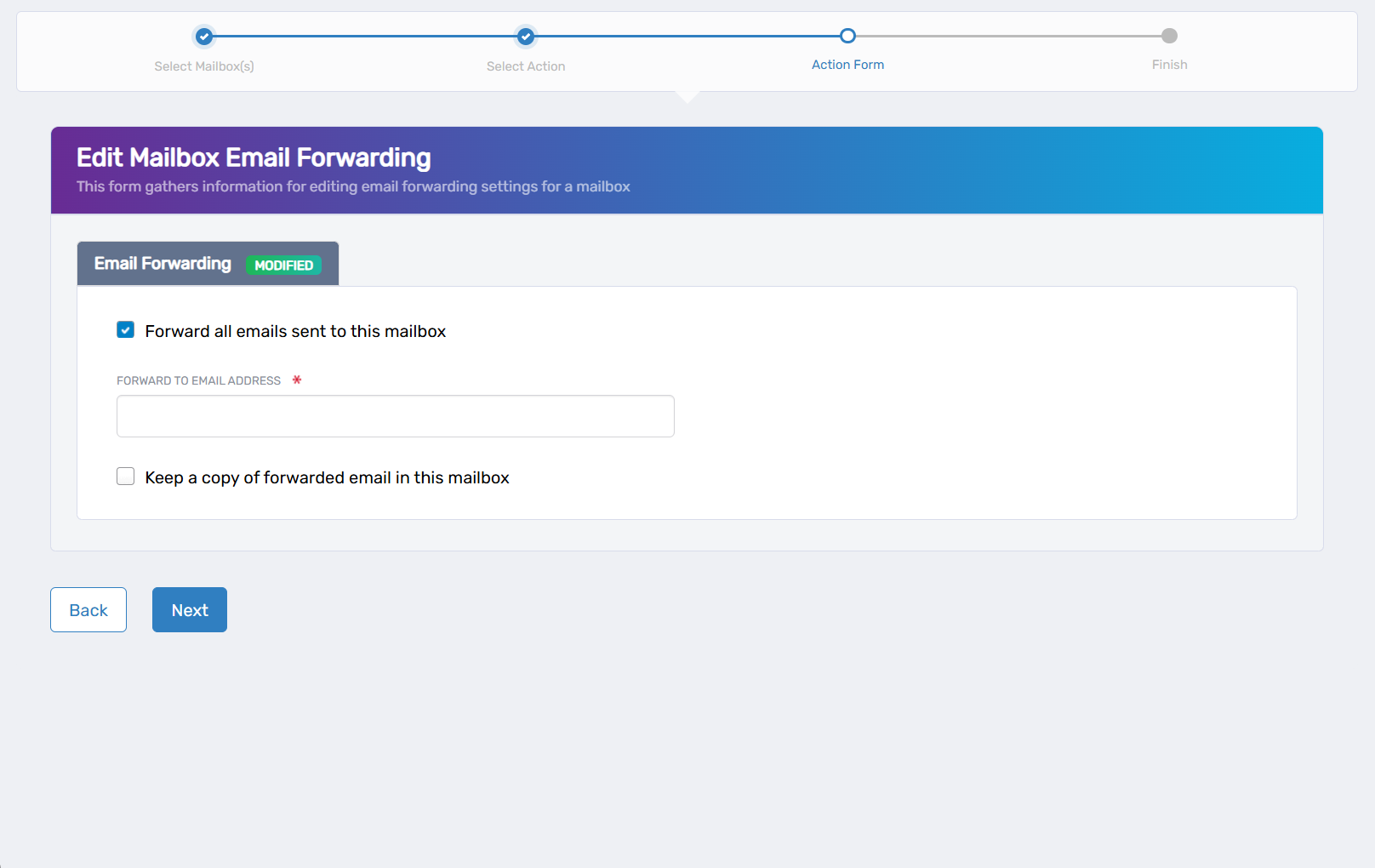 Edit Mailbox Email Forwarding Form