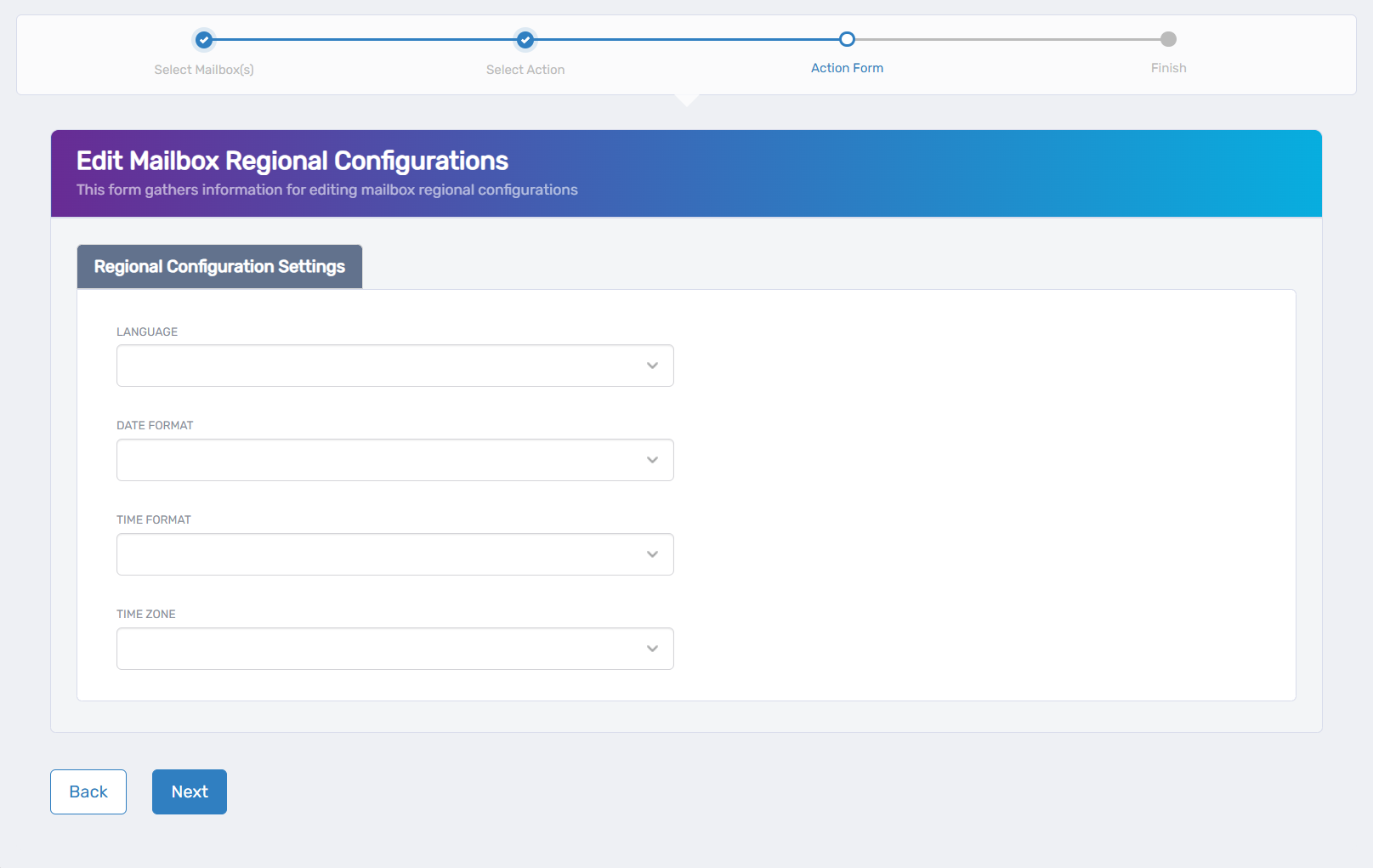 Edit Mailbox Regional Configuration Form