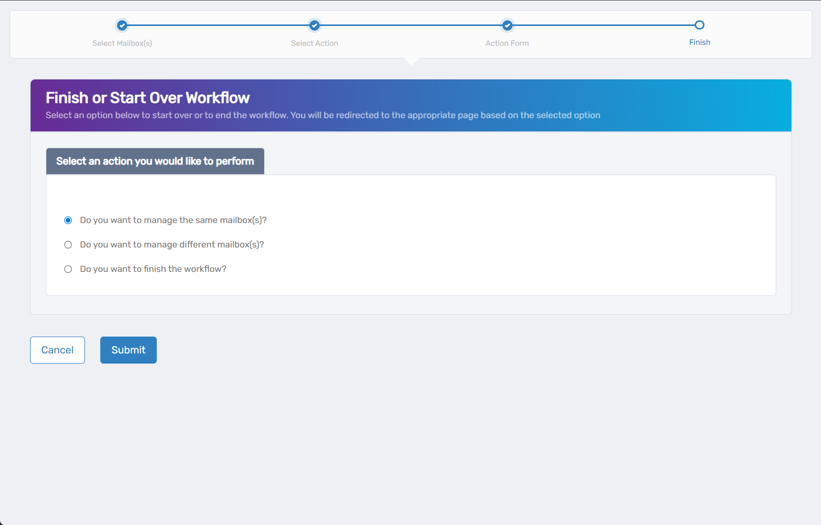 Finish Workflow Options