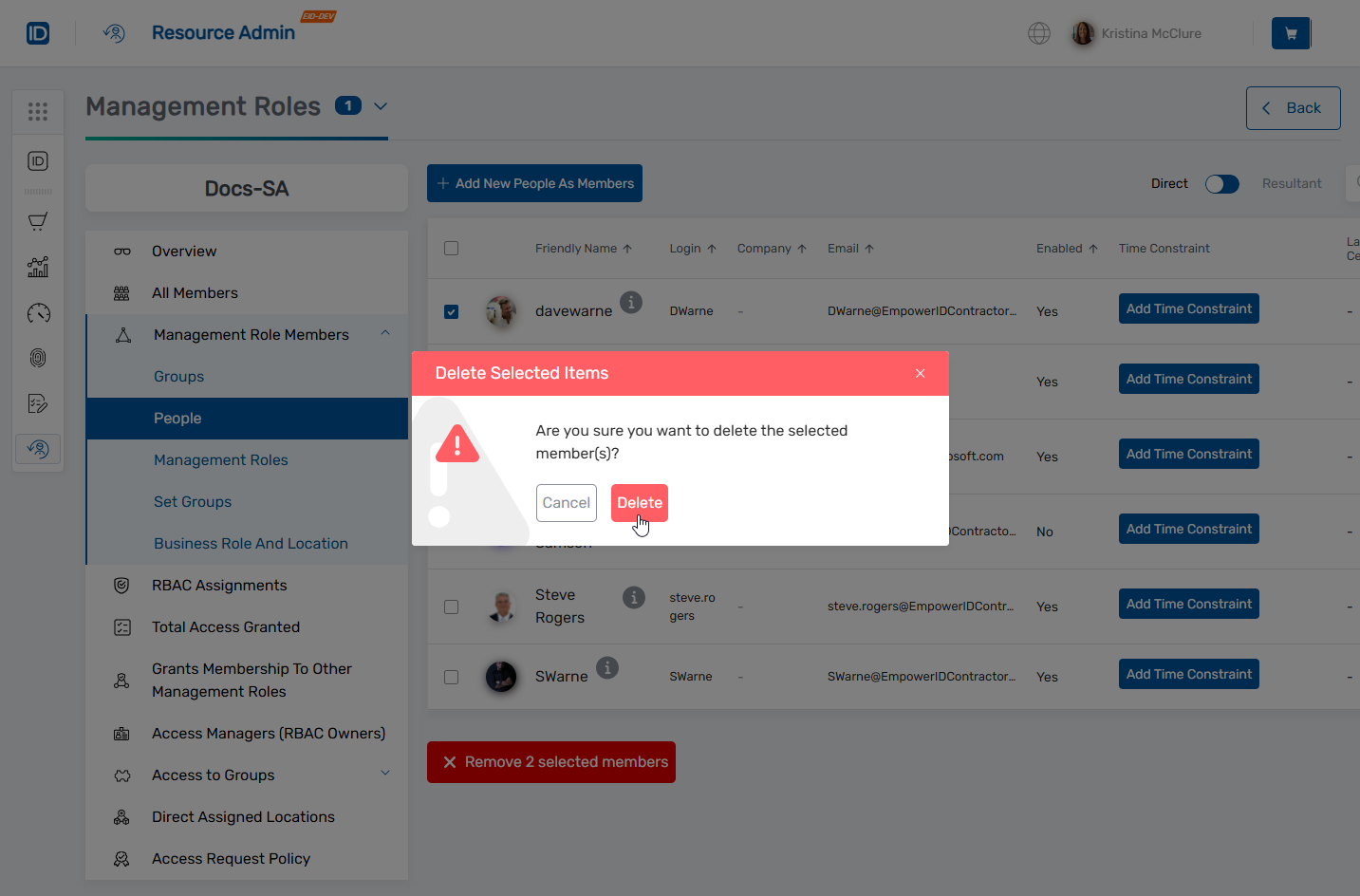 Confirm removal dialog