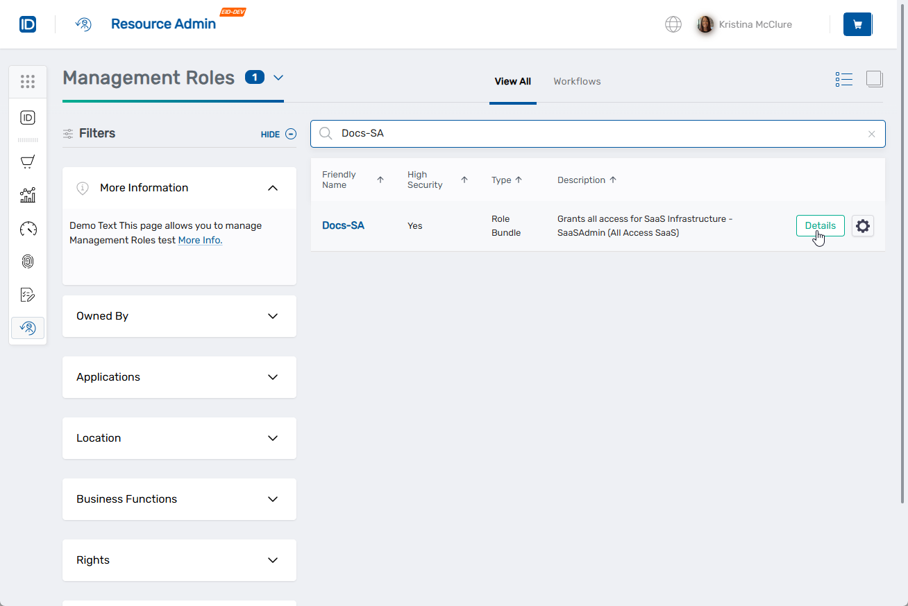 Management Role details button