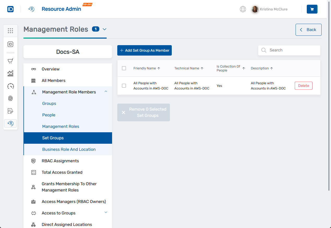 Management Role Set Groups View