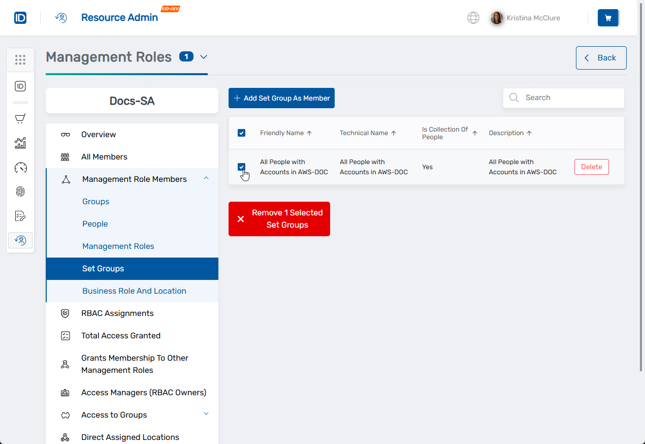 Select Set Groups for removal