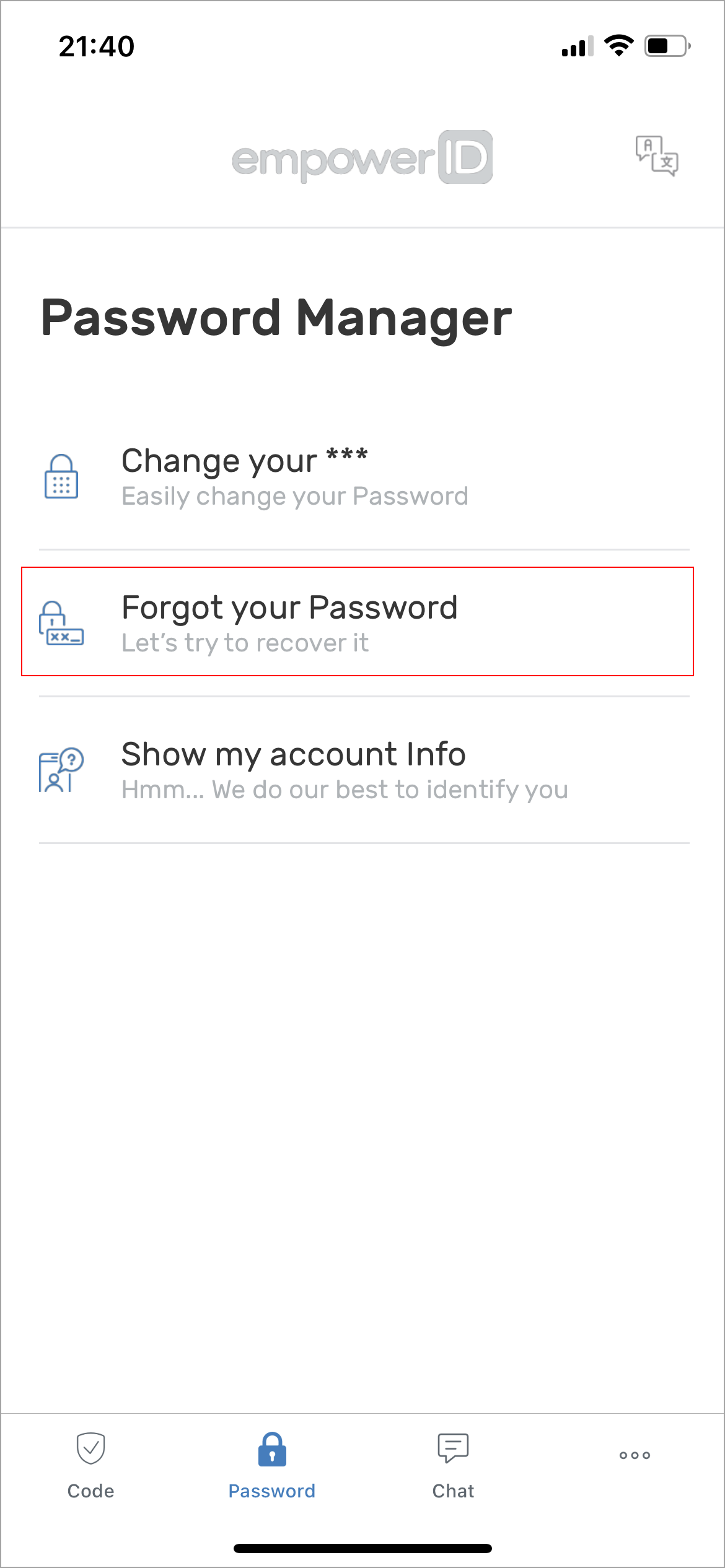 Forgot password option