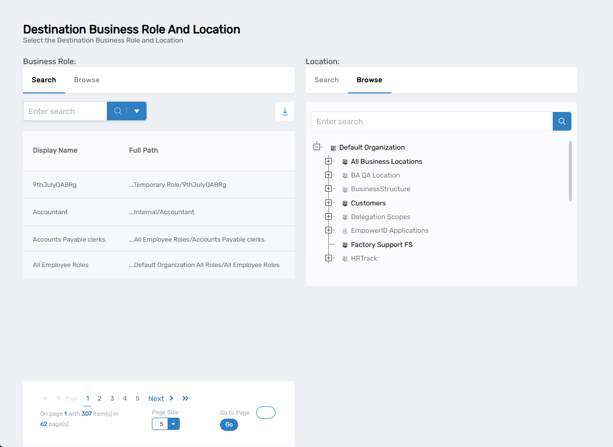 Destination Business Role and Location