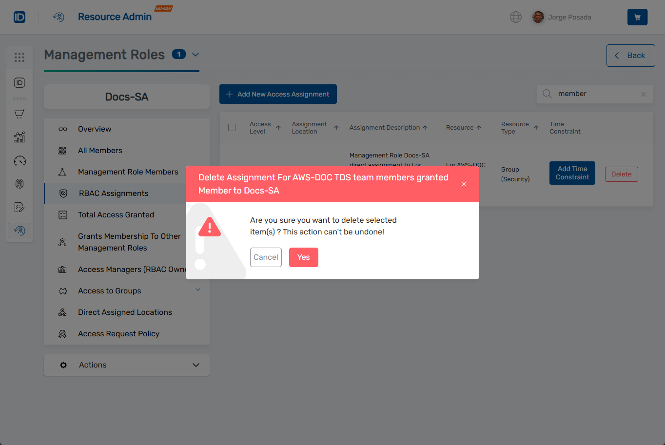Delete Confirmation Dialog