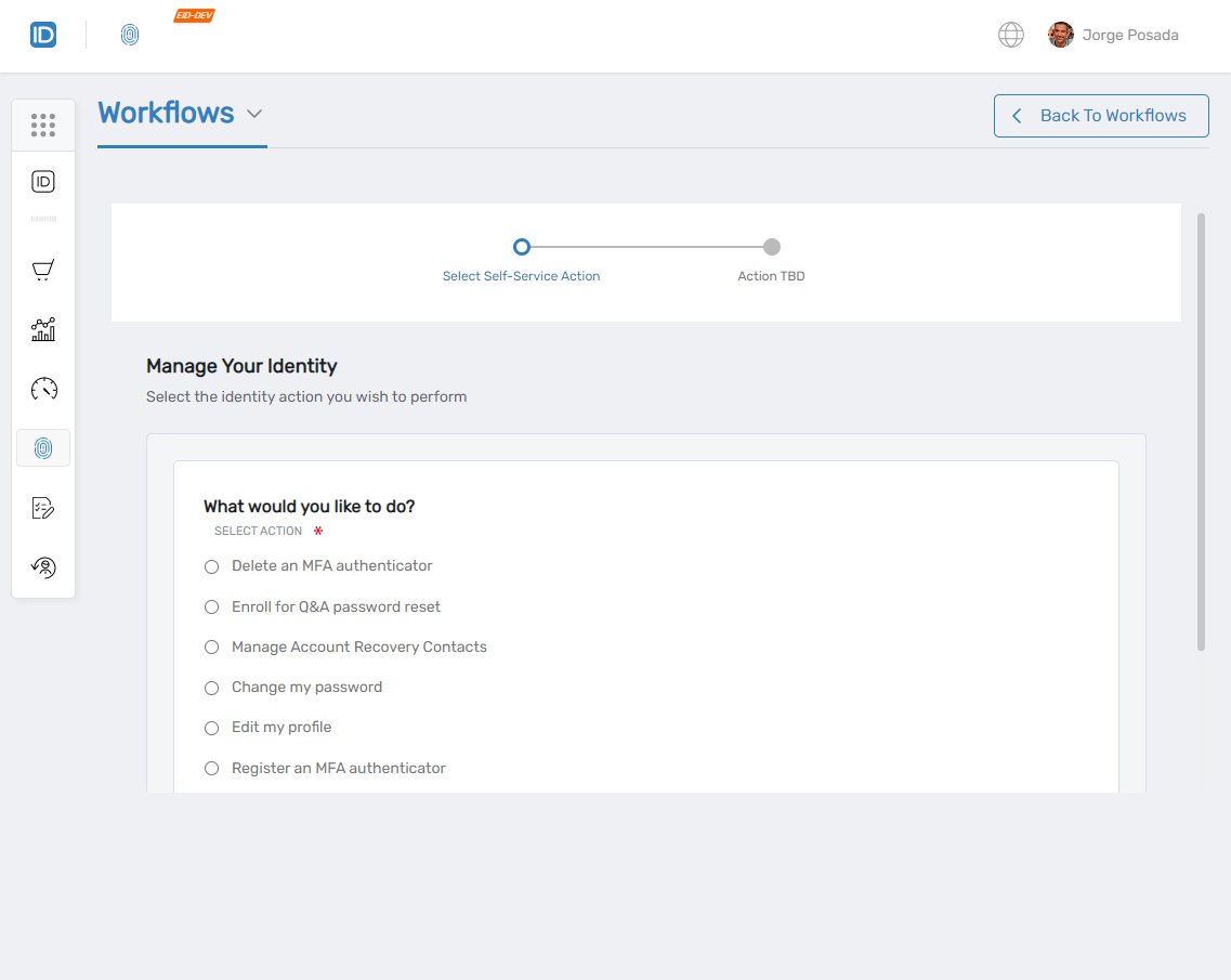 Manage Your Identity Wizard Interface