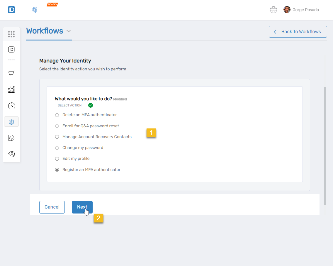 Select Identity Action