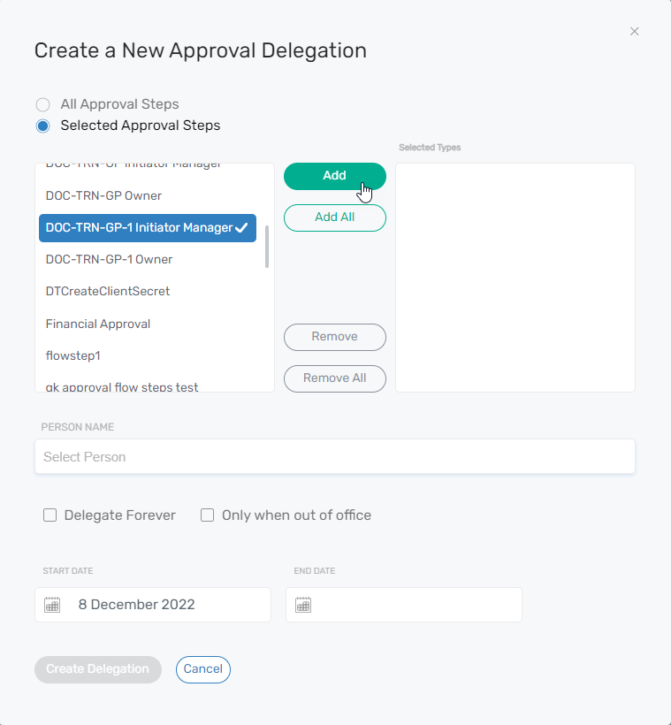 Select Approval Types