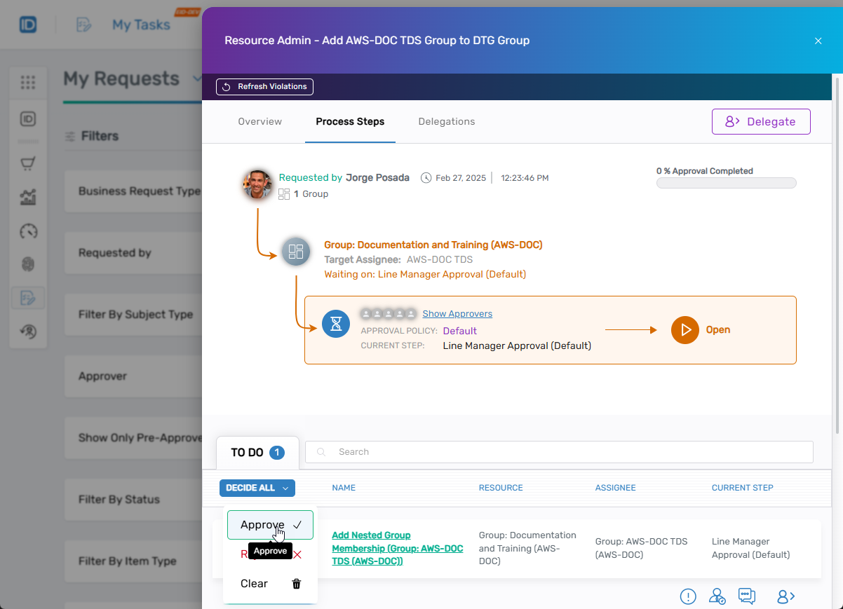 Approve option in Decision menu