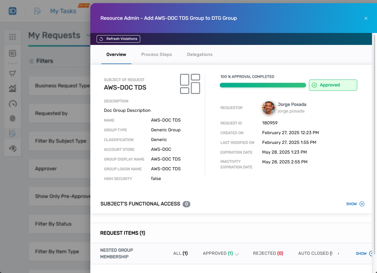 Approved status confirmation