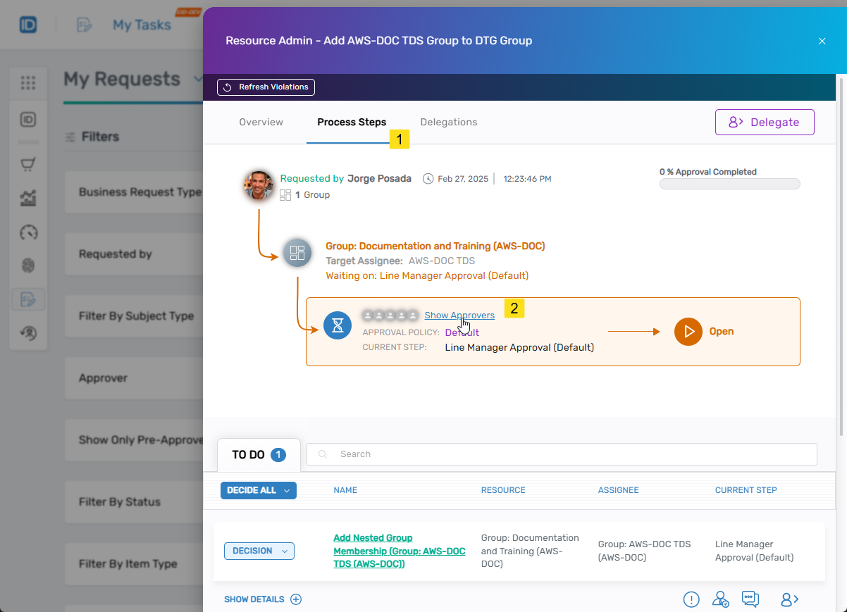 Show Approvers link on Process Steps tab