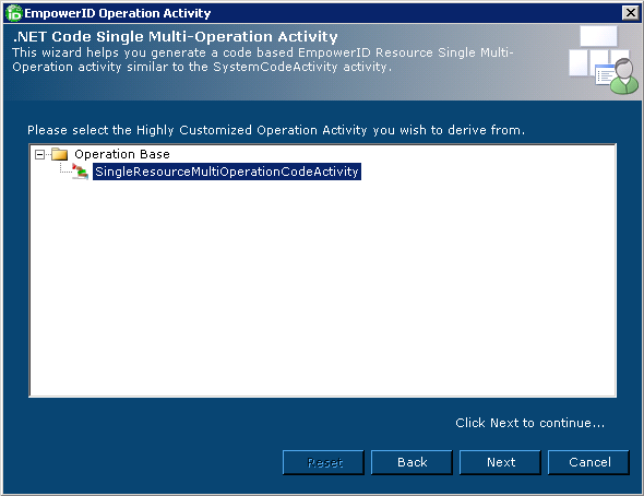 Operation activity wizard operation base selection