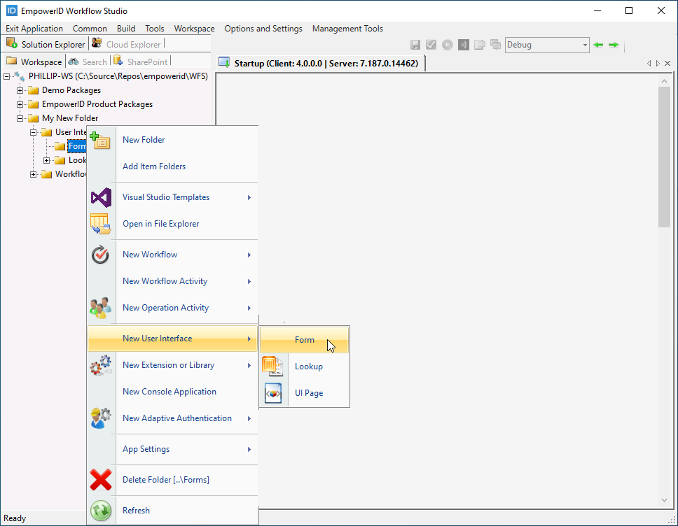 New form context menu