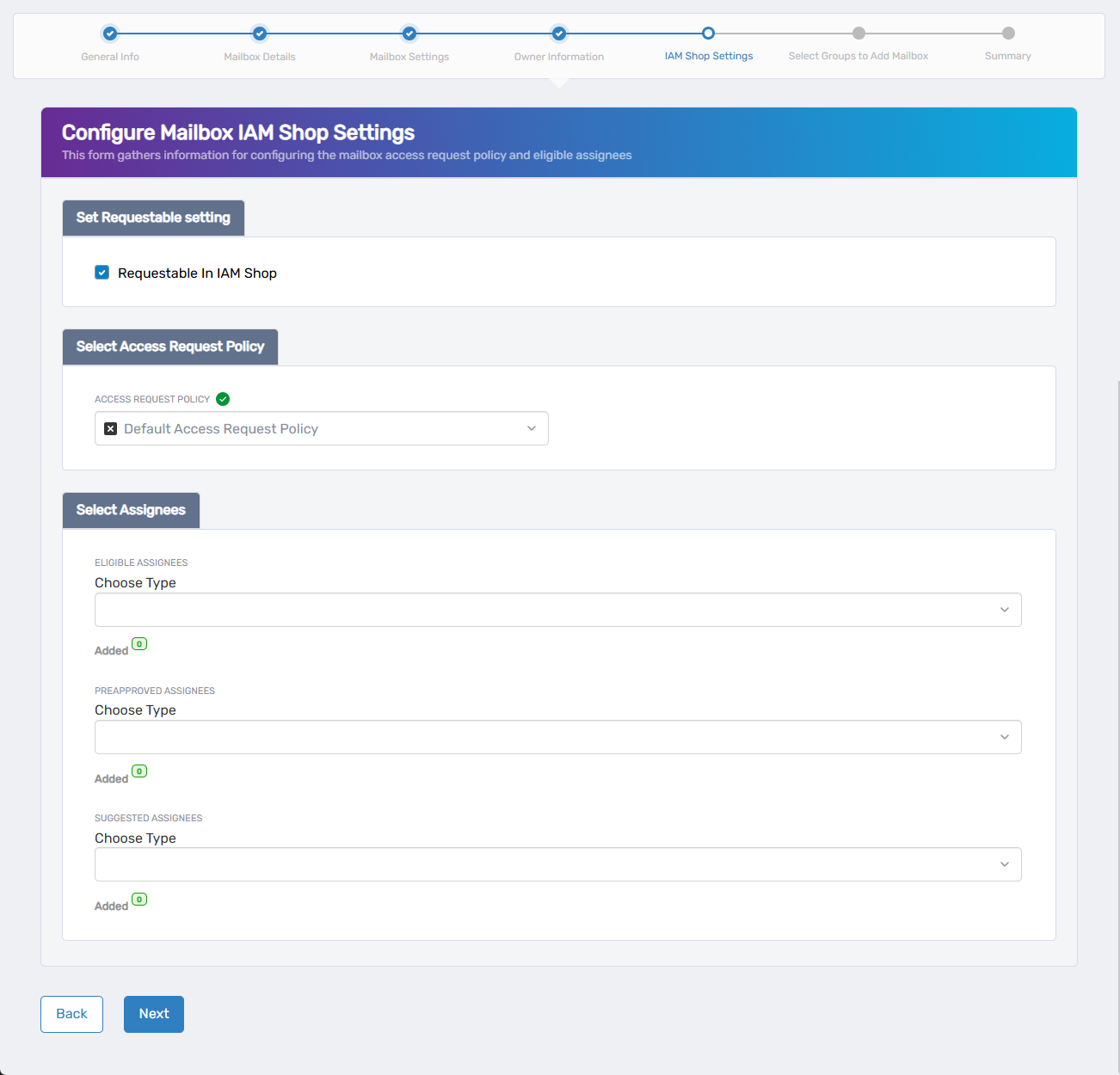 IAM Shop Settings configuration