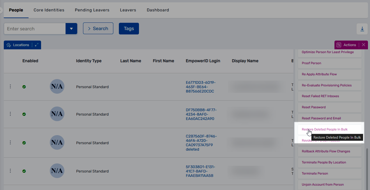 Restore Deleted People in Bulk action