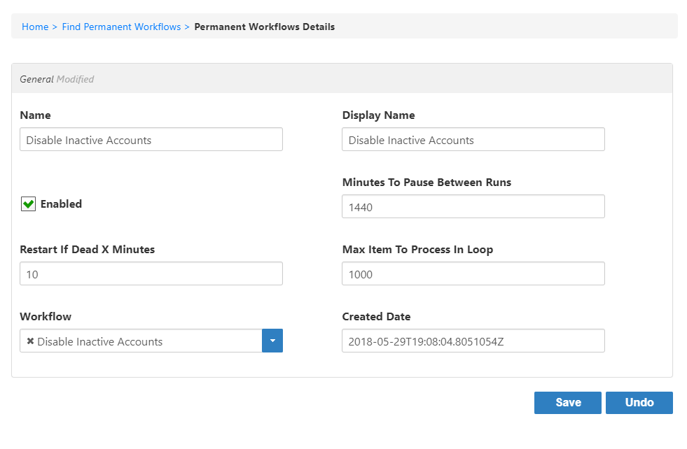 Permanent workflow details filled out