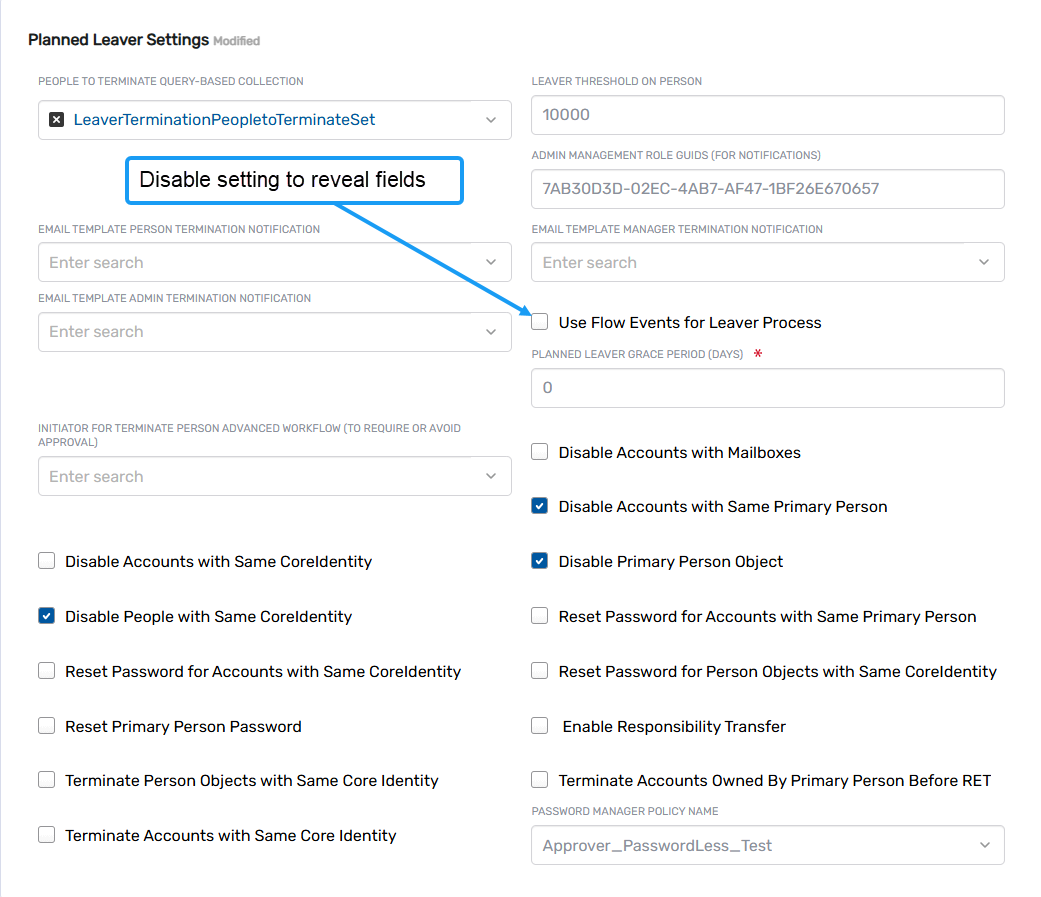 Planned Leaver Settings with advanced termination options