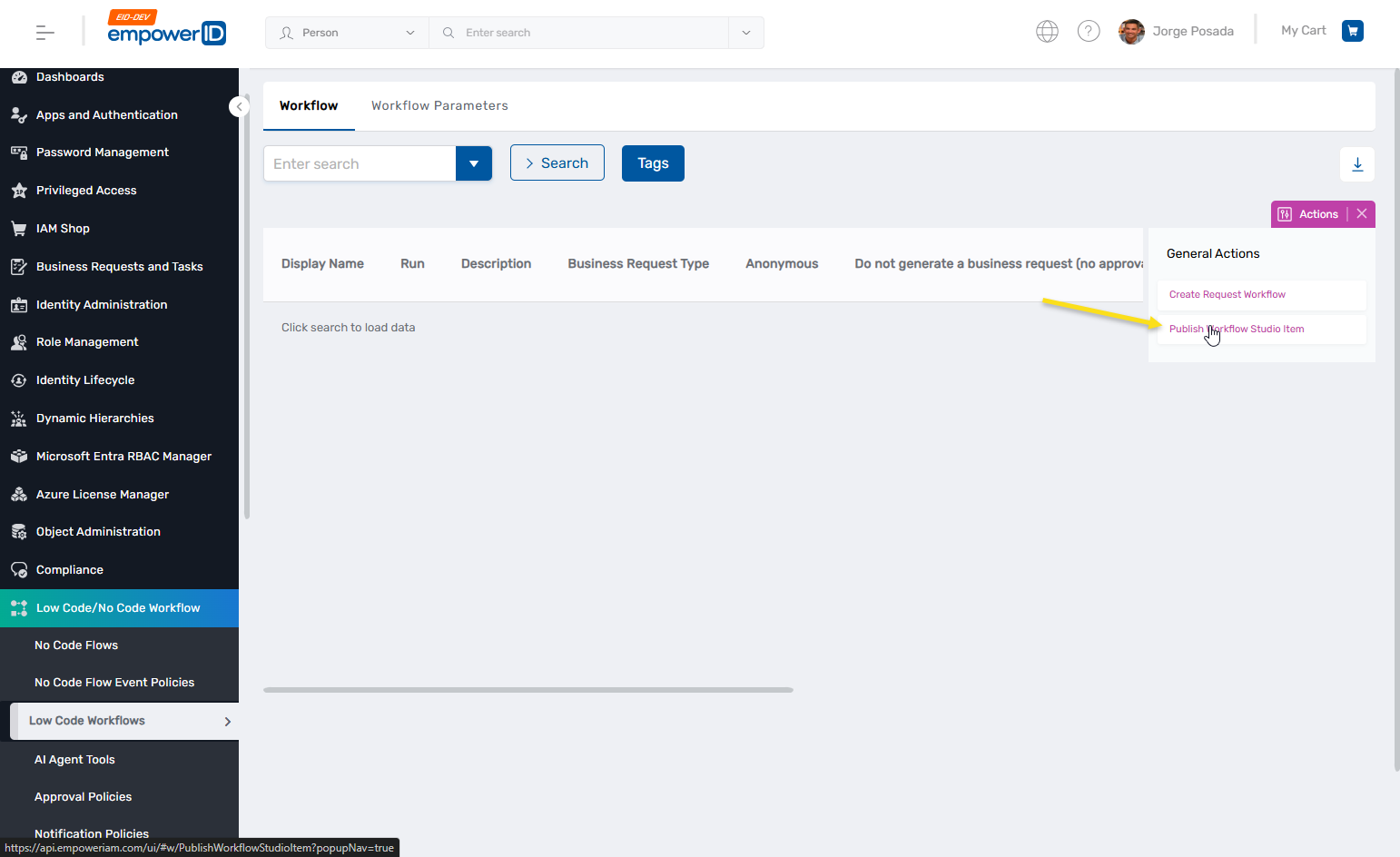 Publish workflow in web app