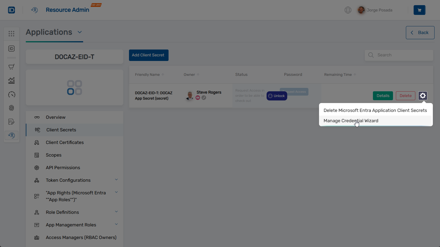 Manage Credential Wizard Action