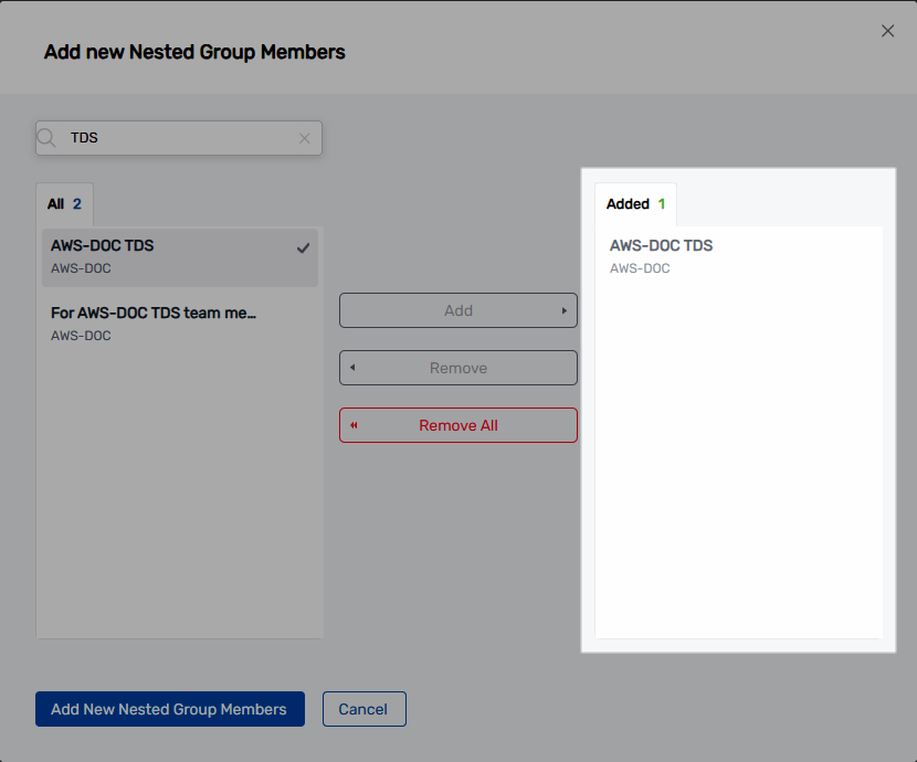 Added pane showing selected groups