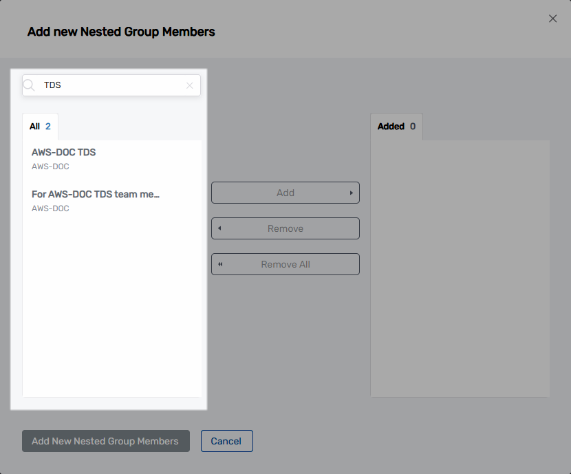 All pane showing available groups