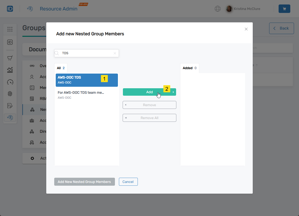 Selecting a group from the All pane