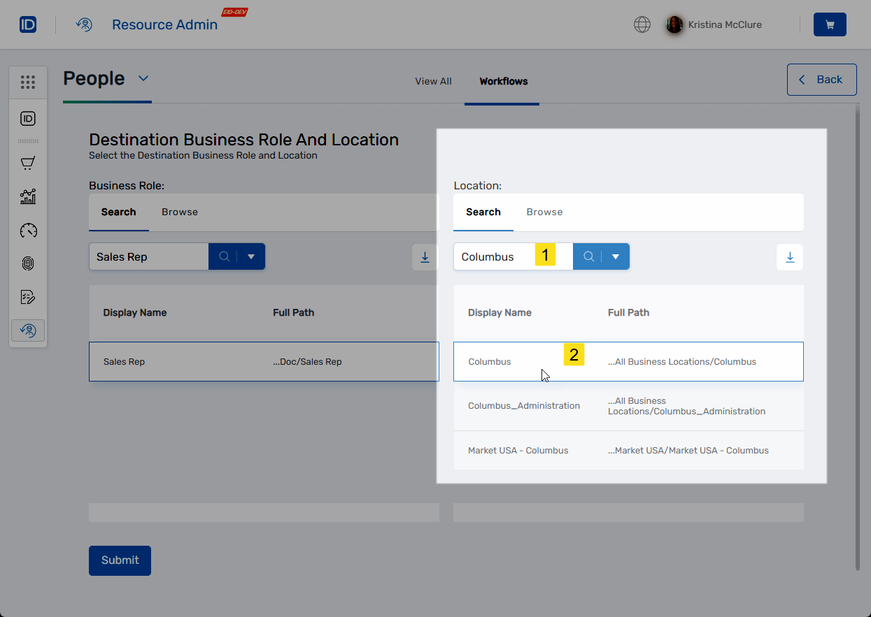 Select destination Location