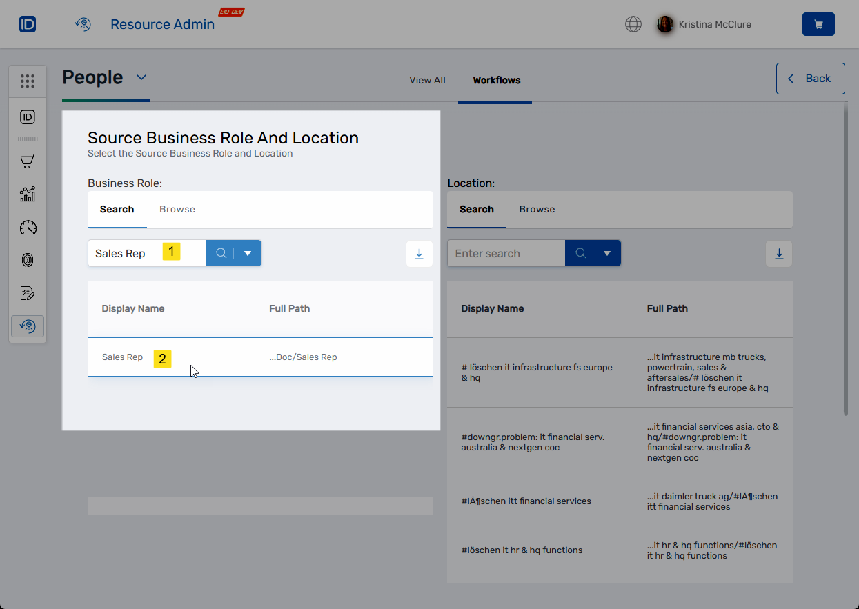 Select source Business Role