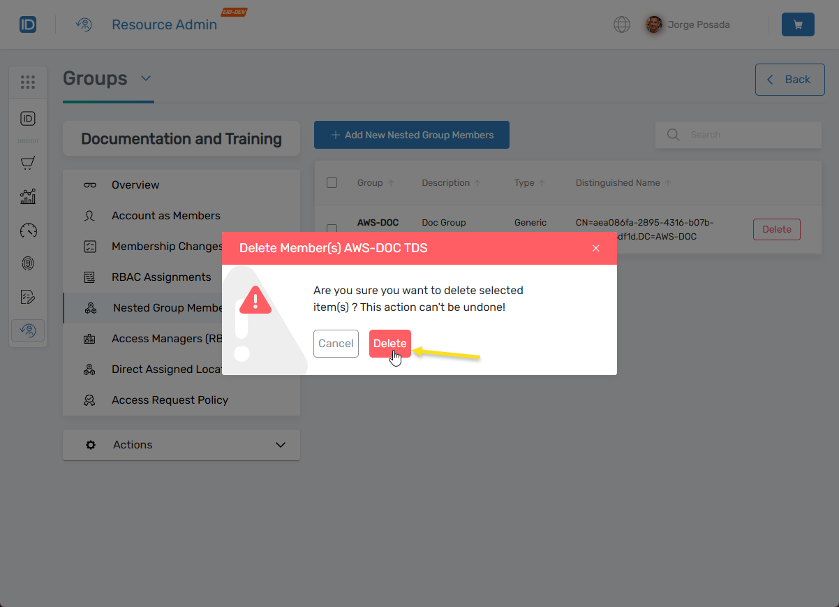 Delete confirmation dialog