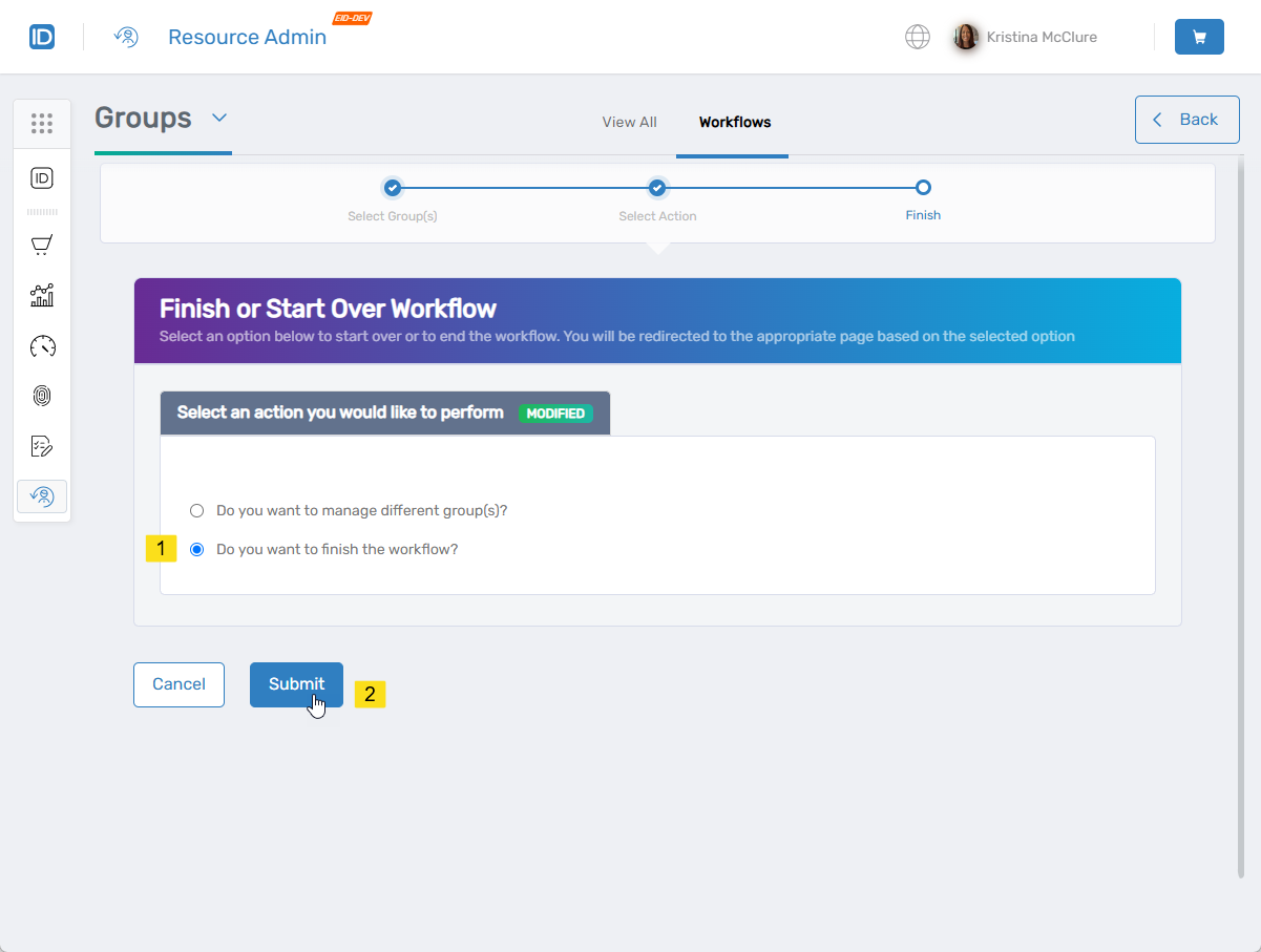 Finish workflow option