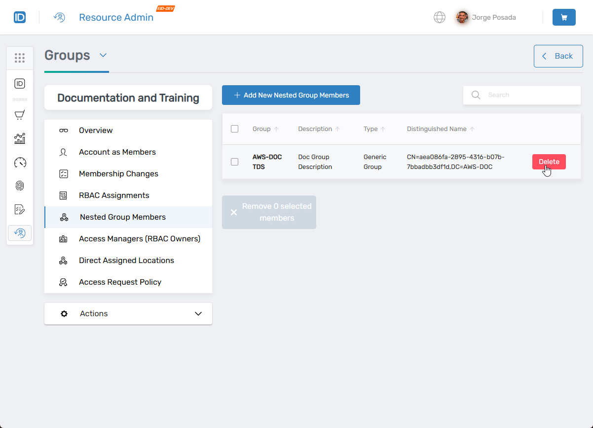 Delete button on nested group record