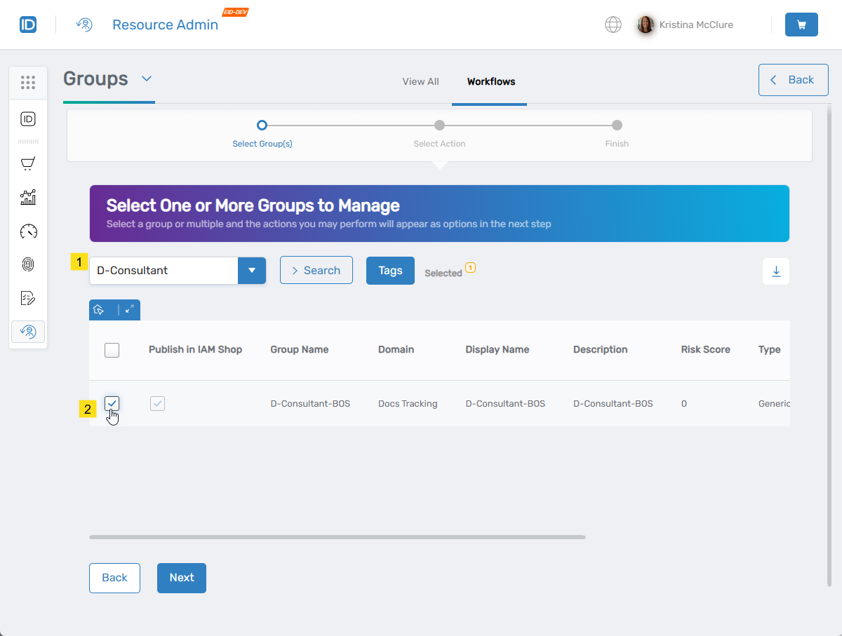 Group selection checkbox