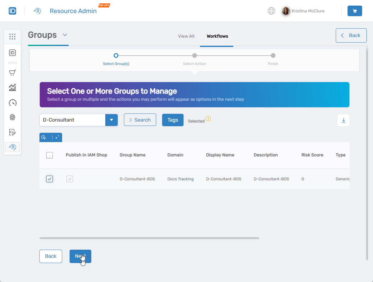 Next button after group selection