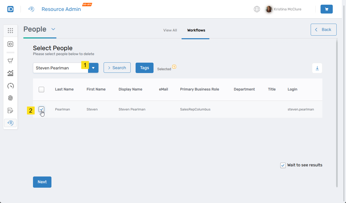 Select person to terminate