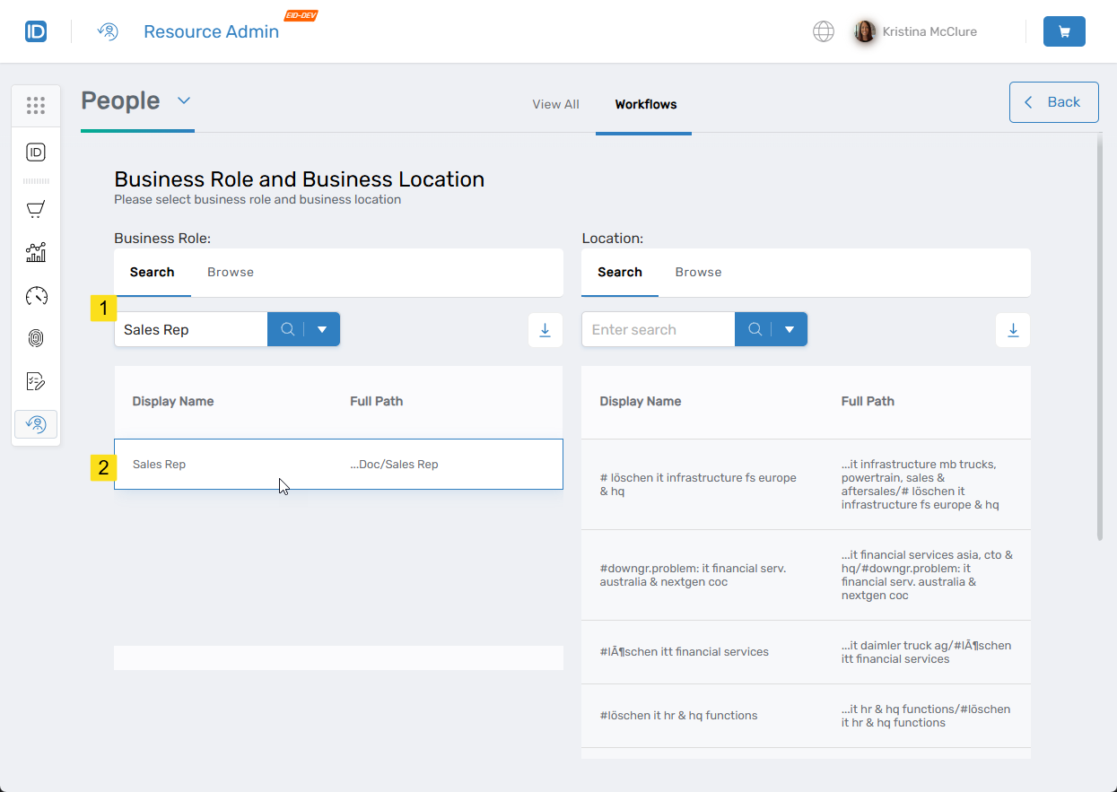 Select target Business Role