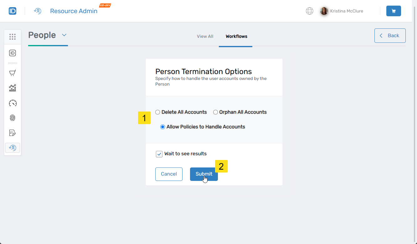 Select account handling option