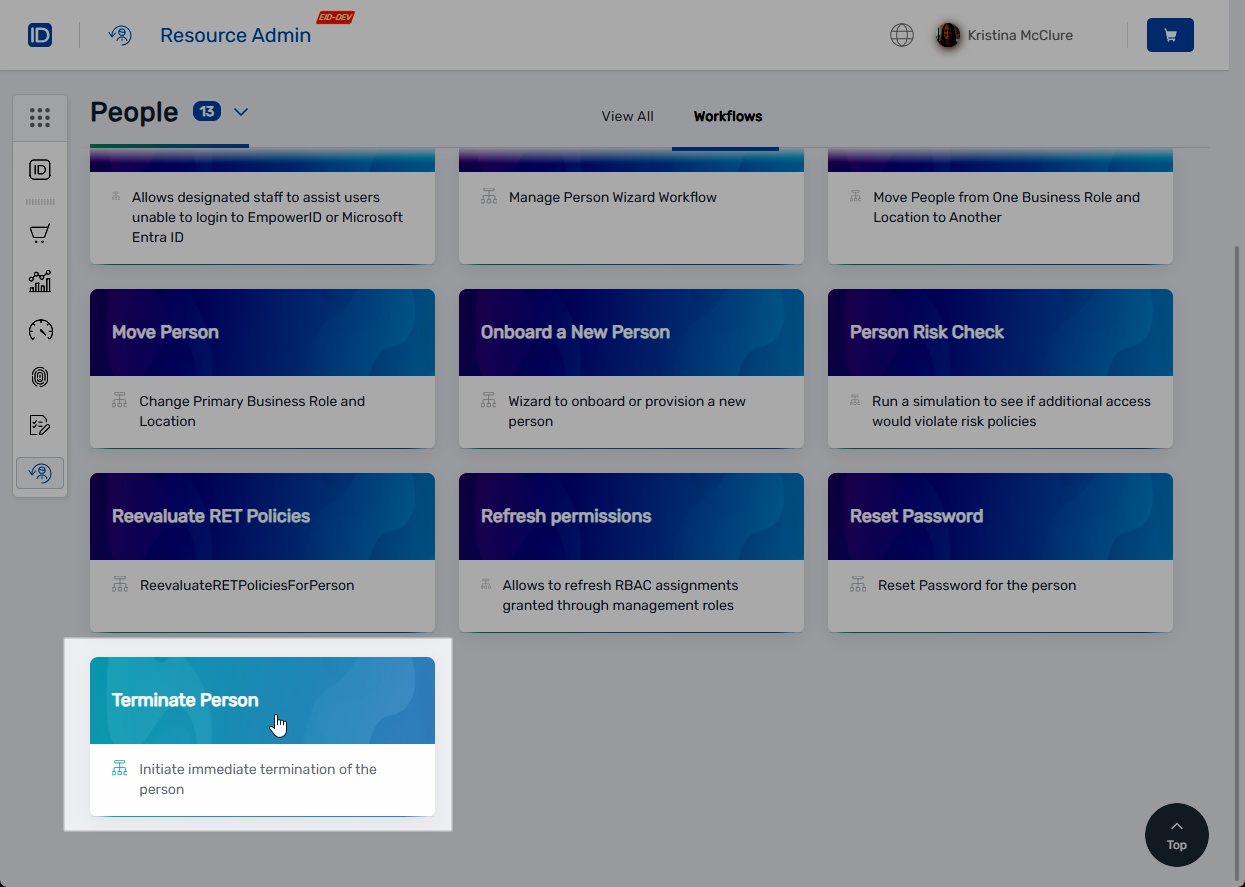 Terminate Person workflow button